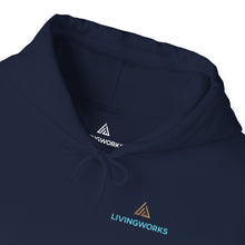 Load image into Gallery viewer, LivingWorks &quot;Questions about suicide?&quot; HELPER hoodie